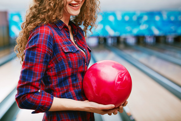 girl with bowling ball - 写真・画像