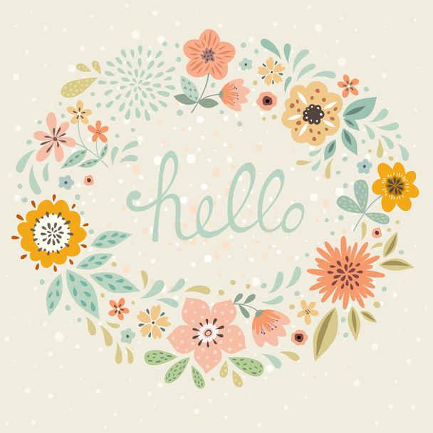 Hello Floral Card - Wektor, obraz