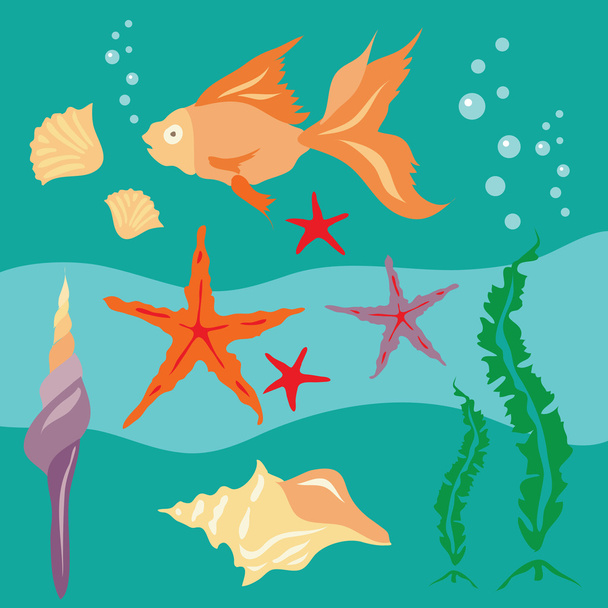 Set subacqueo piatto colorato Illustrazione
 - Vettoriali, immagini