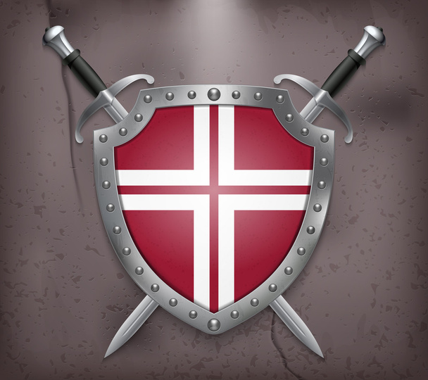 Два схрещених меча, які знаходяться за щитом
 - Вектор, зображення