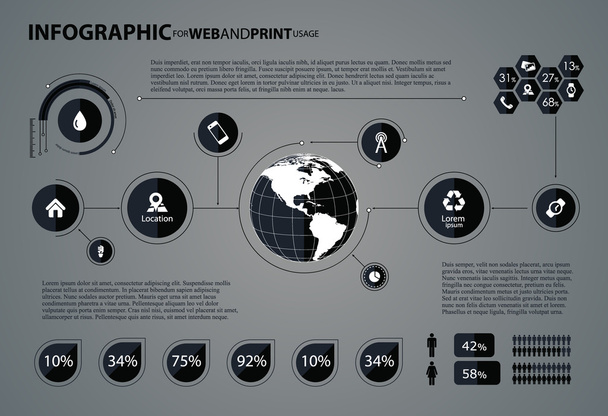 Infographic elements with globe in center - Wektor, obraz