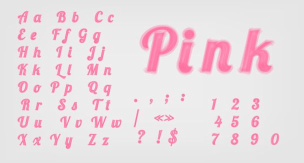 Růžové chlupaté vektorové písmo, písmena, čísla a symboly - Vektor, obrázek