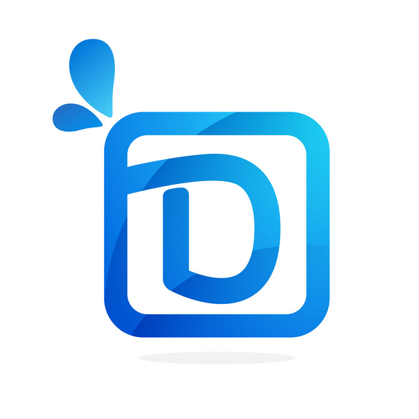 D letter logo in square with blue drops. - Vector, Image