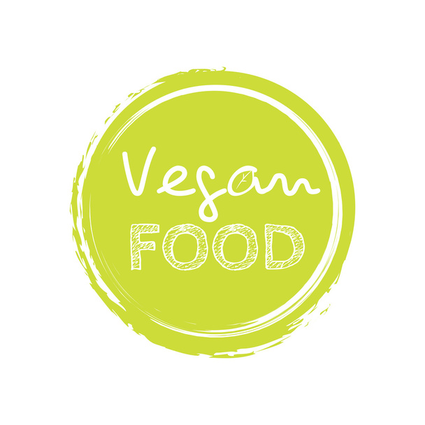 Cartoon doodle vector hand drawn logotype sticker. Vegan food - Vector, Image