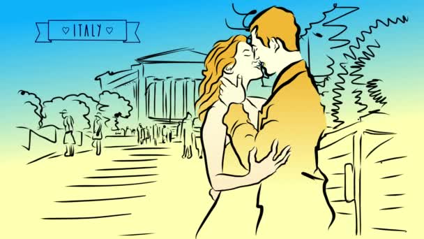Man kisses Women in Sicily, Italy, Animated Concept - Footage, Video