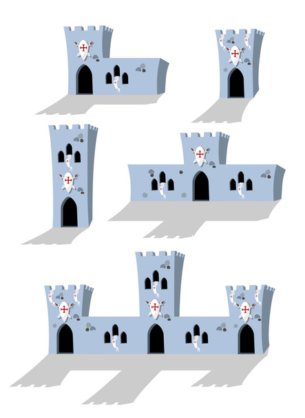 Collection of cartoon medieval castles - Διάνυσμα, εικόνα
