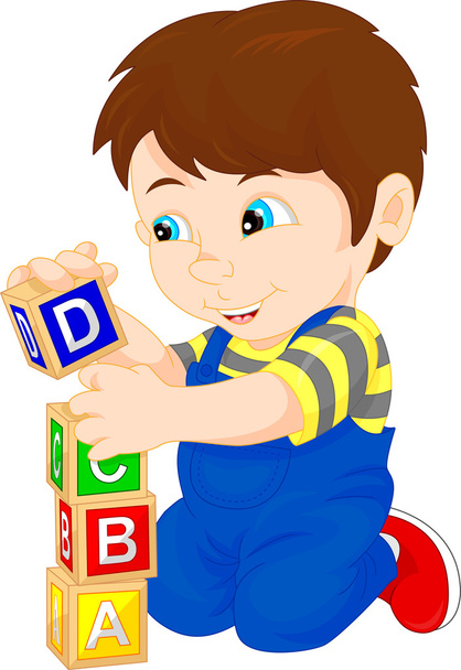 malý chlapec hraje s blokem abeceda - Vektor, obrázek