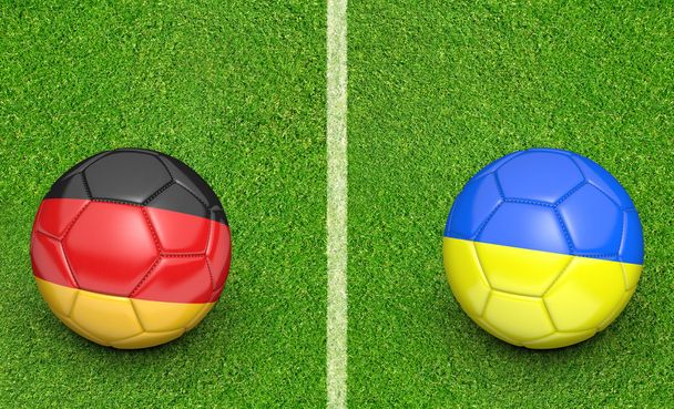 Team pallot Saksa vs Ukraina jalkapallo turnaus ottelu, 3D renderöinti
 - Valokuva, kuva