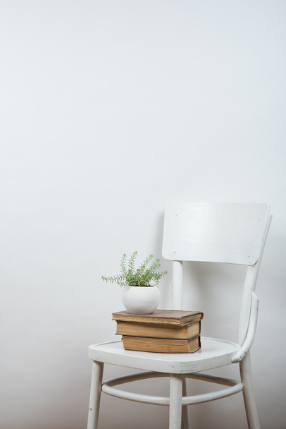 chair and empty wall background, interior art poster mock up - Photo, Image
