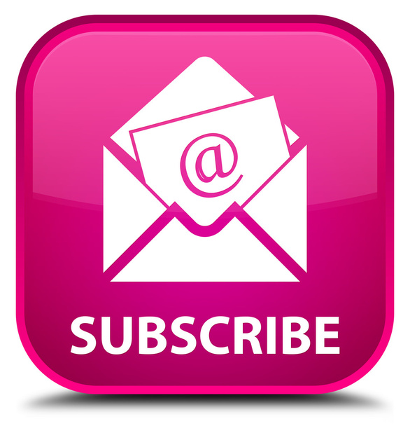 Inschrijven (nieuwsbrief e-mailpictogram) roze vierkante knop - Foto, afbeelding