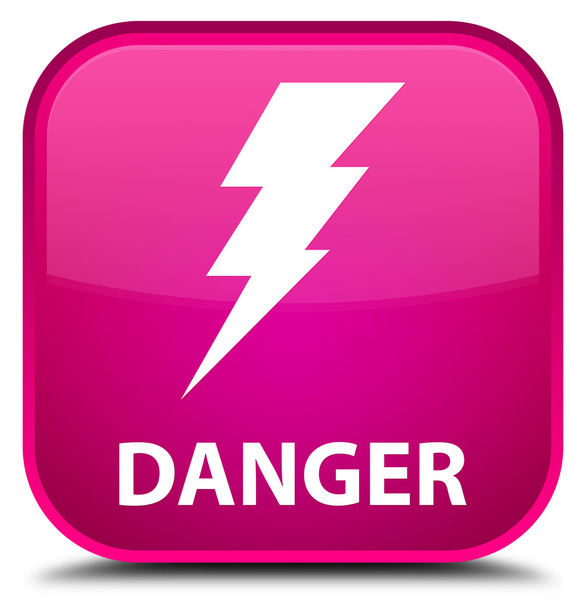 Nebezpečí (elektřina ikonu) růžové čtvercové tlačítko - Fotografie, Obrázek
