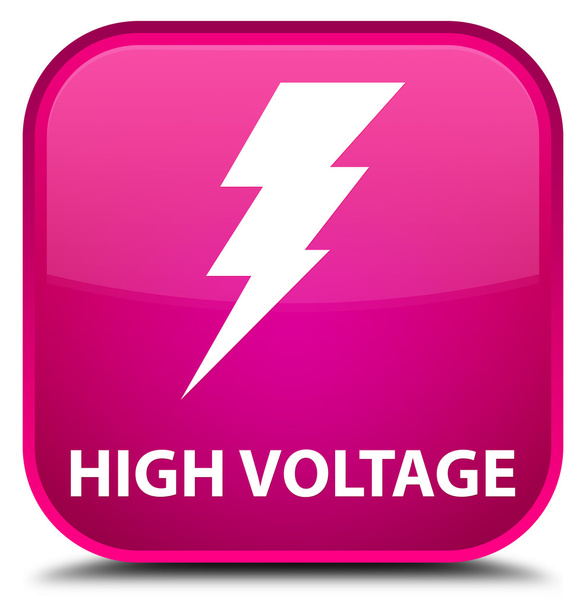 Vysoké napětí (elektřina ikonu) růžové čtvercové tlačítko - Fotografie, Obrázek