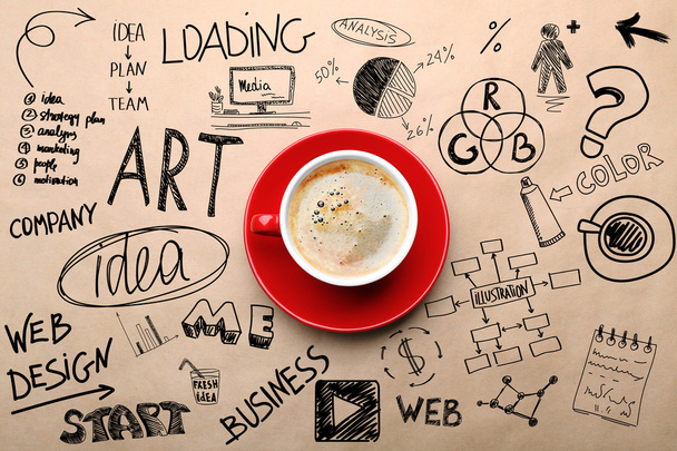 Cup of coffee. Start up concept - Fotoğraf, Görsel