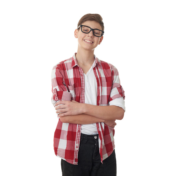 Cute teenager boy over white isolated background - Foto, Imagen