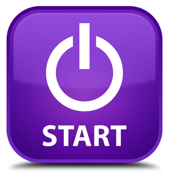 Kwadratowy przycisk Start (ikona zasilania) fioletowy - Zdjęcie, obraz