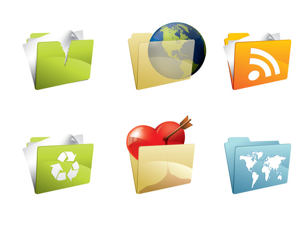 Colorful folders with accesories - Vektor, Bild