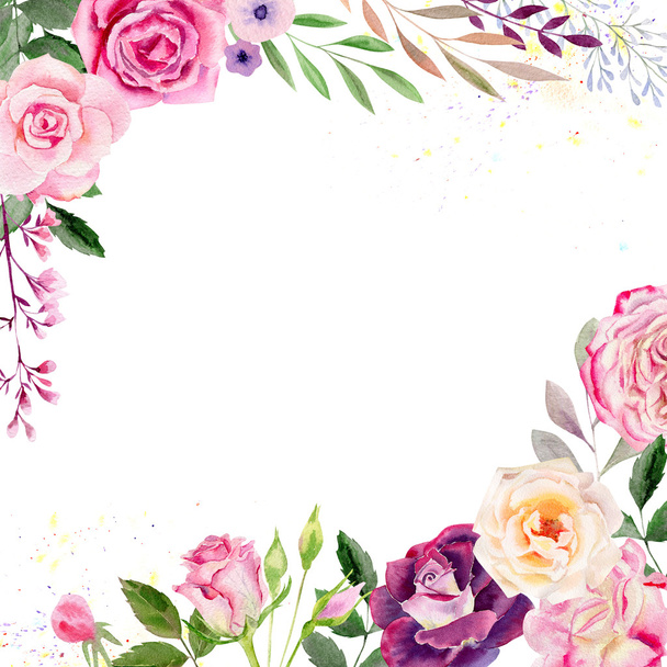 hand painted watercolor mockup clipart template of roses - Photo, image