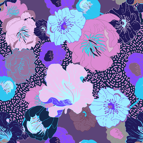 Seamless floral  background. Isolated flowers on geometric backg - ベクター画像