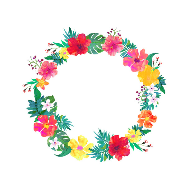 Vector floral frame. Colorful tropical floral collection with le - Vecteur, image