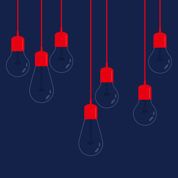Glühbirnen hängen auf marineblauem Hintergrund - Vektor, Bild