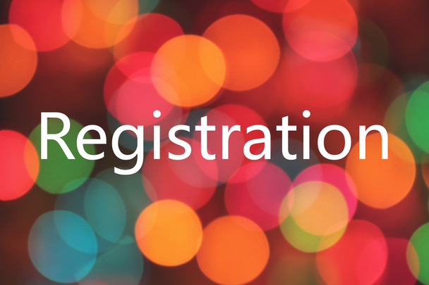 registration word on colorful blurred bokeh background - Photo, Image