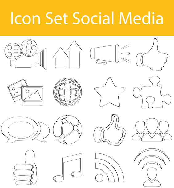 Рисунок Doodle Lined Icon Set Социальные медиа
 - Вектор,изображение