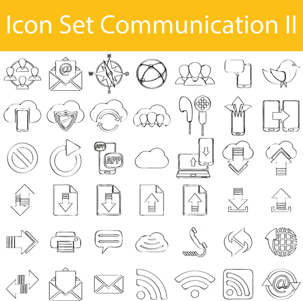 Drawn Doodle Icon Set communicatie Ii bekleed - Vector, afbeelding