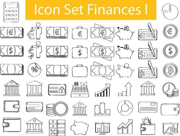 Drawn Doodle Lined Icon Set Finances I - Vector, Image