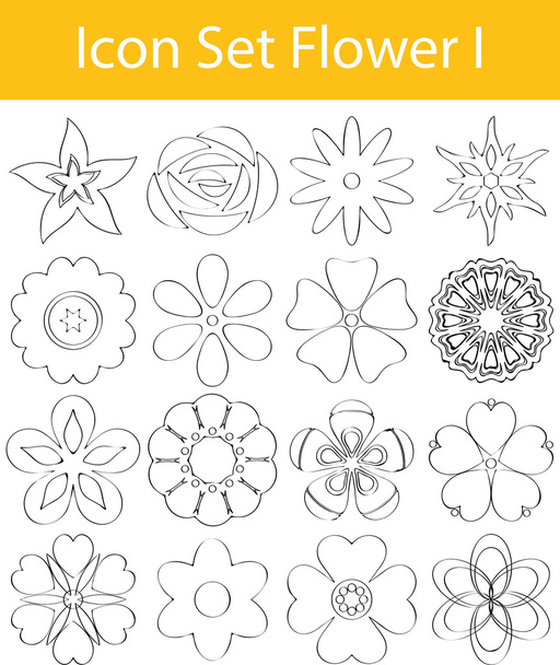Drawn Doodle Lined Icon Set Flower I - Διάνυσμα, εικόνα