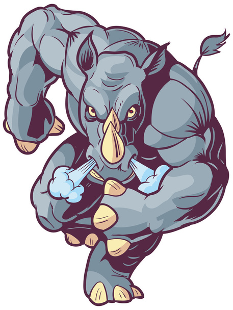 Rhino maskotka ładowania Front wektor kreskówka clipartów ilustracja  - Wektor, obraz