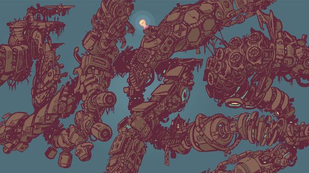 Cyberpunk Junk szőlő zökkenőmentes csempe háttérmintázatának megadása - Vektor, kép