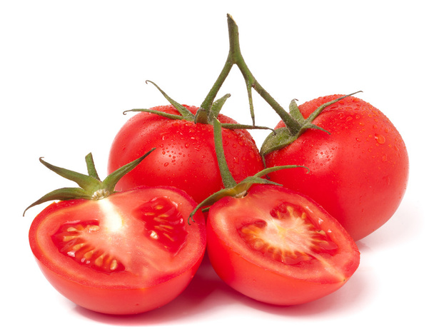 tomatoes and half with water droplets isolated on white background - Foto, Bild