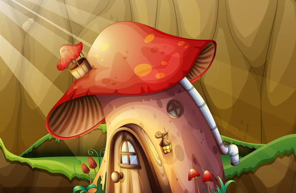 Грибной домик в саду
 - Вектор,изображение
