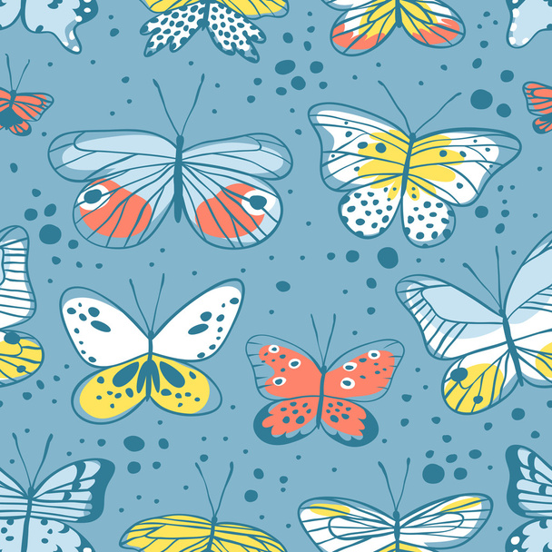 Seamless pattern with butterfly. Hand drawn vector illustration. Decorative elements for design. Black contour drawing. Creative ink art work - Vector, Image