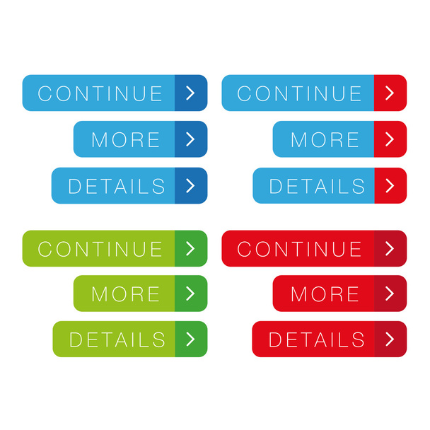 Conjunto de botones de llamada a la acción - Detalles, Más, Leer más, Continuar
 - Vector, imagen