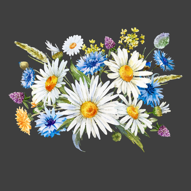 Watercolor wild flowers composition - Vektori, kuva
