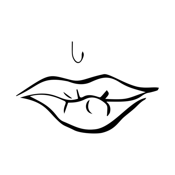 Schets van vrouwelijke lippen. Handgetekend ontwerp van vrouwelijke lippen.  - Vector, afbeelding