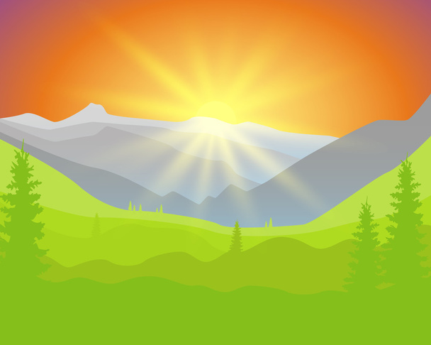 Ανατολή του ήλιου στα βουνά - Διάνυσμα, εικόνα