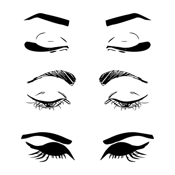 Женские глаза и брови в порядке. Женские глаза дизайн. Векторная иллюстрация - Вектор,изображение