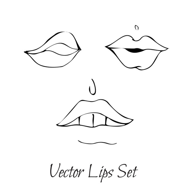 Bocetos vectoriales de labios femeninos. Dibujado a mano conjunto de diseños de labios de mujeres. - Vector, imagen