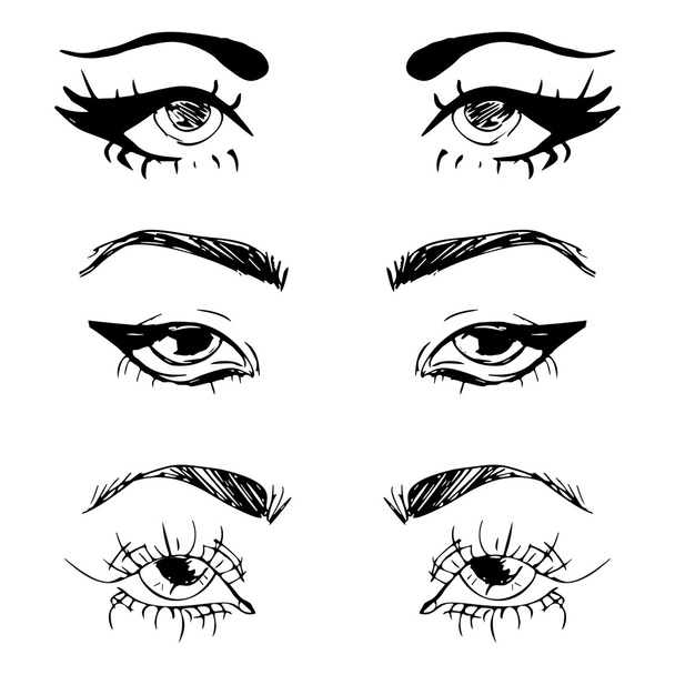 Női szemek és szemöldök beállítva. Női szemek tervezése. Vektorillusztráció - Vektor, kép