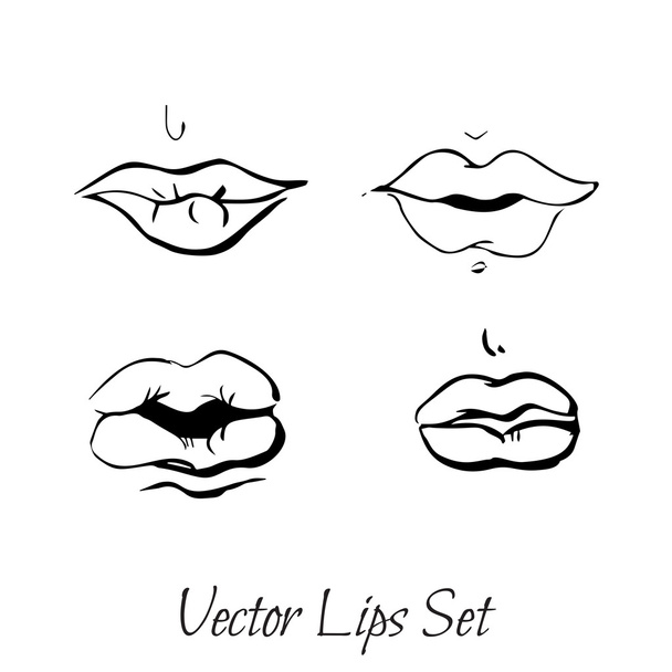 Векторные наброски женских губ. Ручной рисунок женских губ. - Вектор,изображение