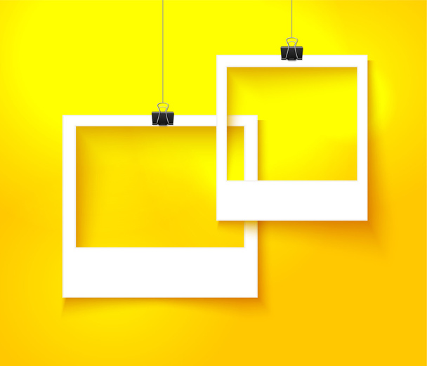Paper photo frames composition. Vector template with bright orange background for summer design - Вектор,изображение