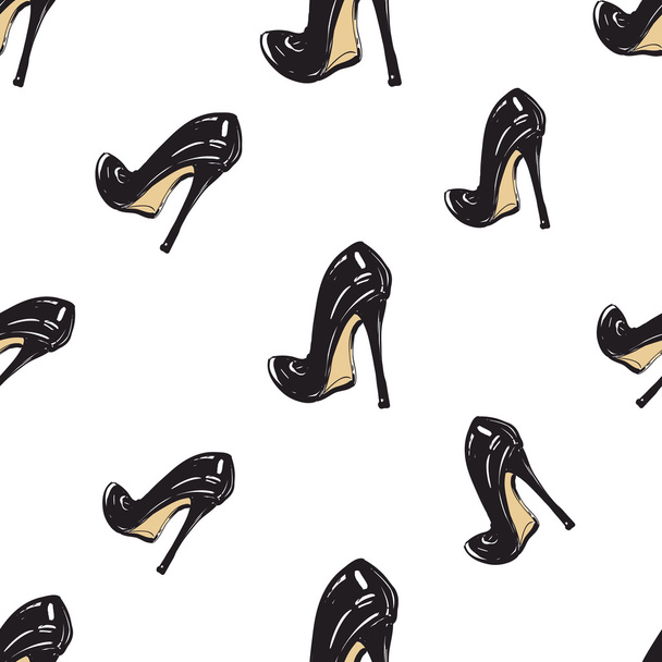 pattern of   black shoes on heels - Vector, imagen