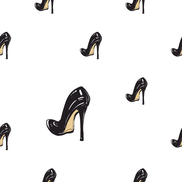 pattern of   black shoes on heels - Wektor, obraz