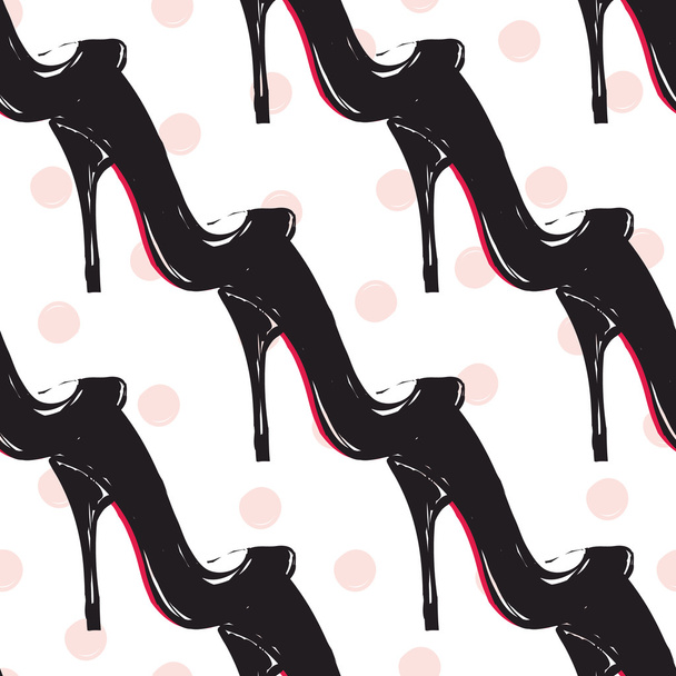 pattern of   black shoes on heels - Vektor, kép