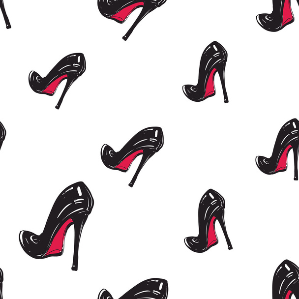 pattern of   black shoes on heels - Vektor, Bild