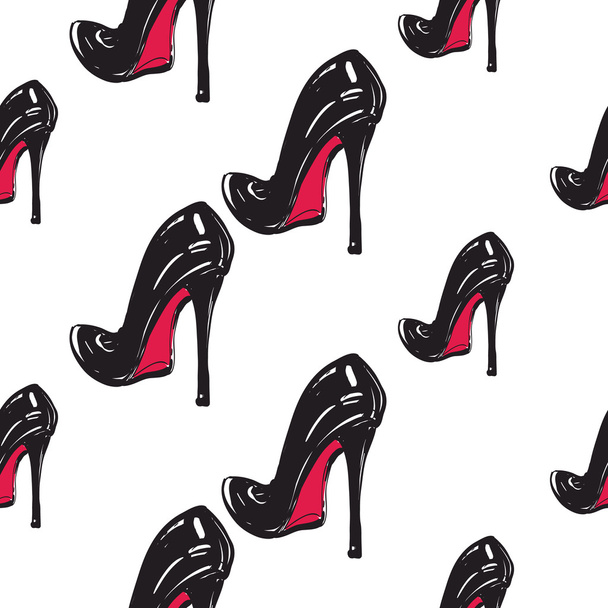 pattern of   black shoes on heels - Vetor, Imagem