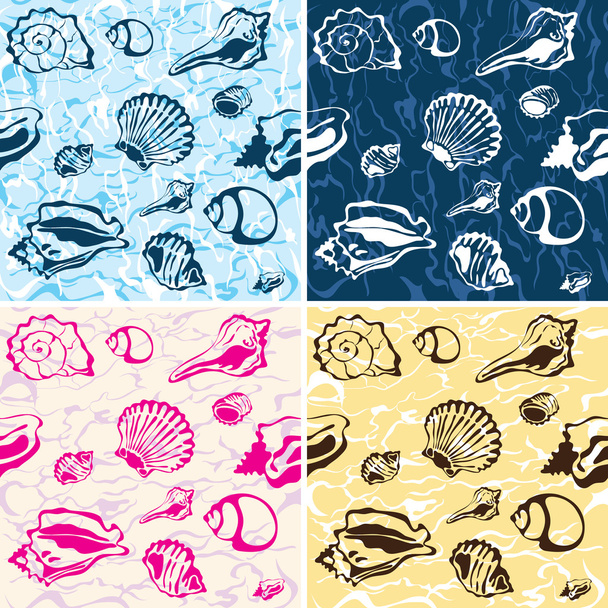 Fondo de concha marina sin costura, patrón de vectores marinos - Vector, imagen
