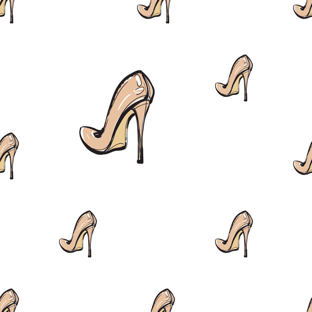 pattern of   beige  shoes on heels - Vetor, Imagem